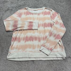 Lucky Brand Tie-Dye Pullover Sweatshirt Womens Large Pink Beige Crew Neck Casual